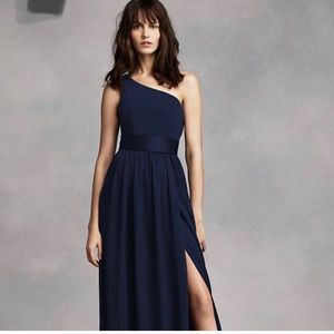 White by Vera Wang One Shoulder Bridesmaids Dress - Deep Blue